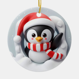 Helgdag Penguin Waking and Bursting out Julgransprydnad Keramik