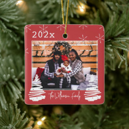 Helgdag Pet-familjfoto med två sidor i Julgran Julgransprydnad Keramik