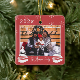 Helgdag Pet-familjfoto med två sidor i Julgran Julgransprydnad Keramik
