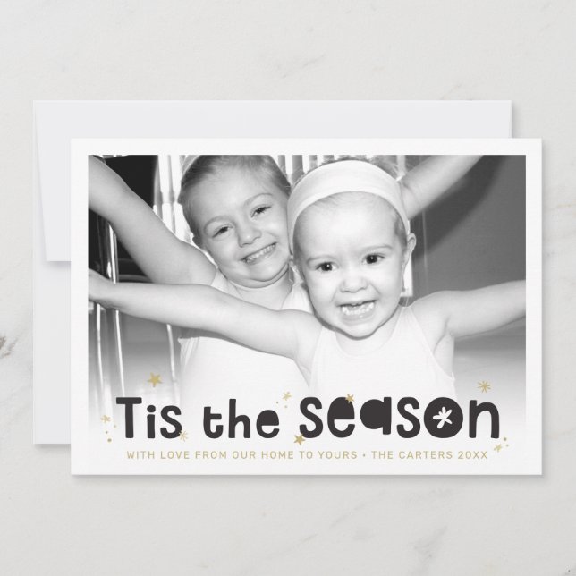 HELGDAG PHOTO är säsongcitatet svart guld Julkort (Framsida)