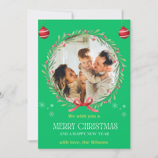 Helgdag Photo Collage (Blommigt för julfärgsfärg) Inbjudningar (Framsida)