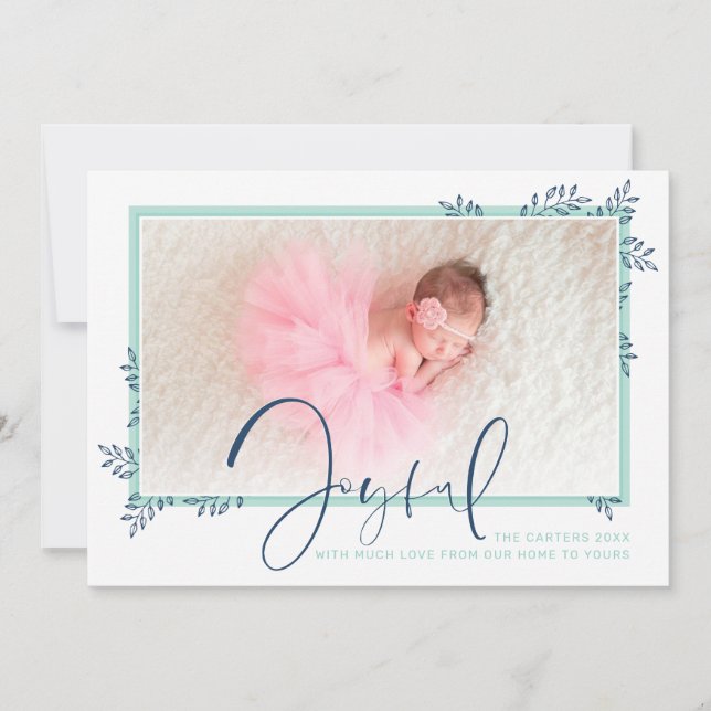 HELGDAG PHOTO elegant baby botaniskt mynta glatt Julkort (Framsida)