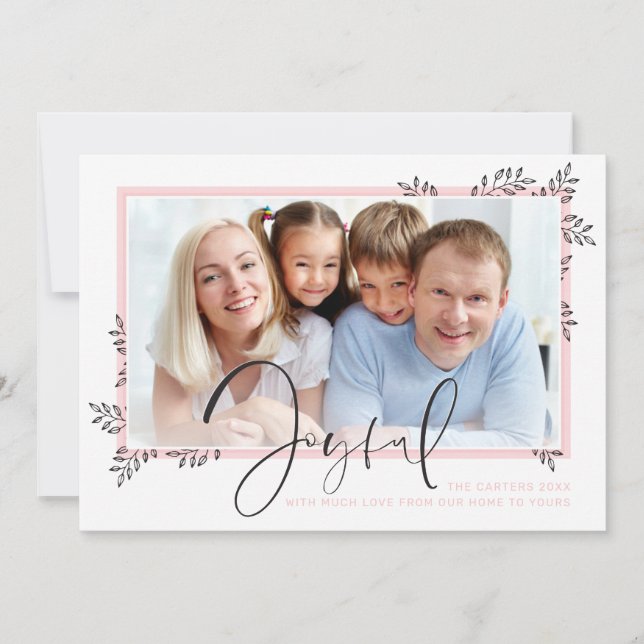 HELGDAG PHOTO elegant line art löv rosa glatt Julkort (Framsida)