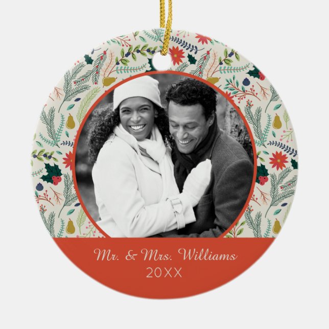 Helgdag Photo | God jul Helgdag Blommigt Julgransprydnad Keramik (Framsidan)