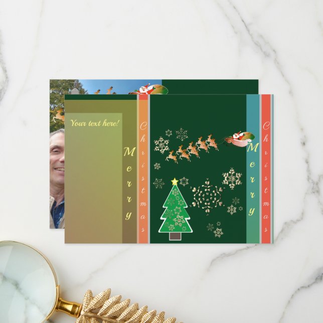 Helgdag Photo "God jul" Santa's Reindeer Tack Kort (Fram/Back In Situ)