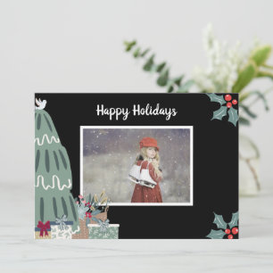 Helgdag Photo Holly Julgran Land Rustic Julkort
