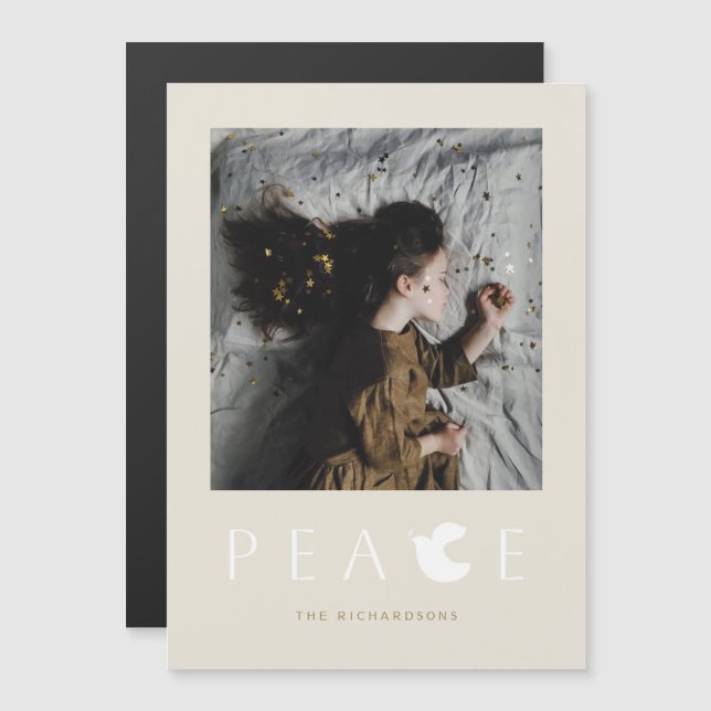 Helgdag Photo Magnet Modern Minimalist Peace Dove (Fram/baksida)