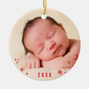 HELGDAG PHOTO ORNAMENT hand med skriven glädje röd
