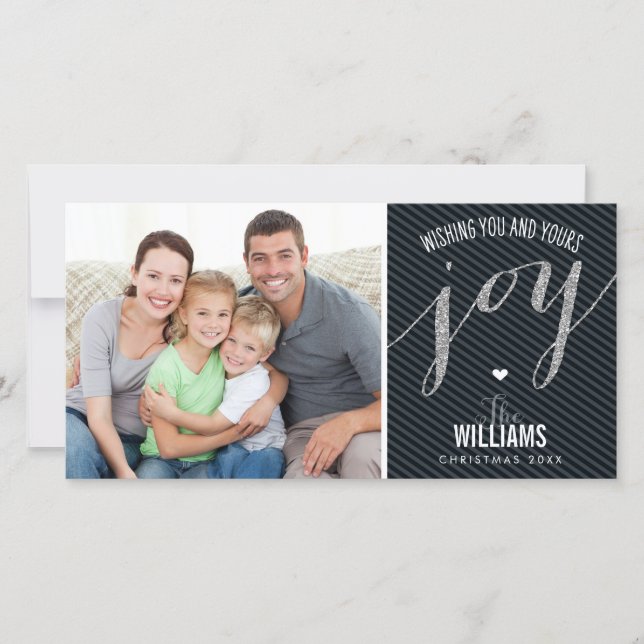 HELGDAG PHOTOCARD strimlad glitter-typ - glädjsvar Julkort (Framsida)