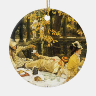 Helgdag, Picknick av James Tissot, Viktoriansk kon Julgransprydnad Keramik