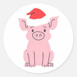 Helgdag Piglet med Santa Hat Runt Klistermärke