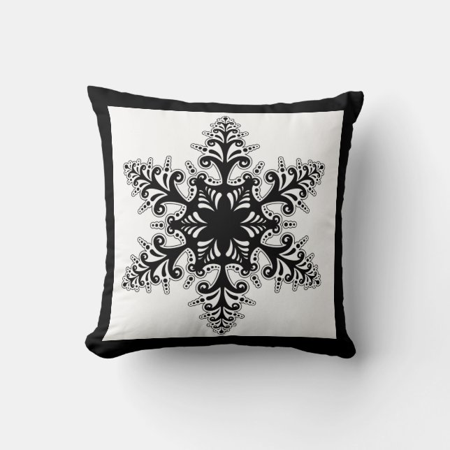 Helgdag Pillow-Black & White Snowflake Kudde (Framsida)