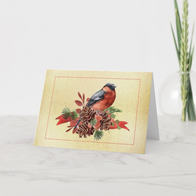 Helgdag Pinecones med fågeljullkort Kort (Framsida)