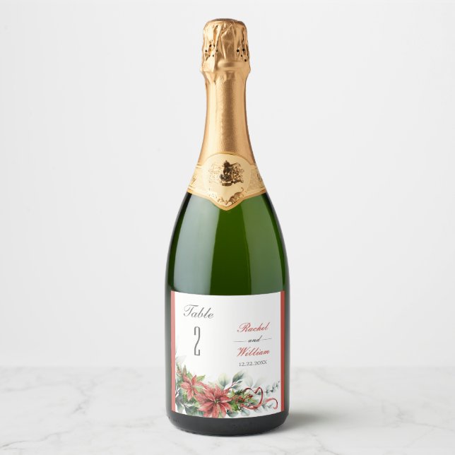 Helgdag Poinsettia Bröllop Bordsnummer-etiketter (Framsida)