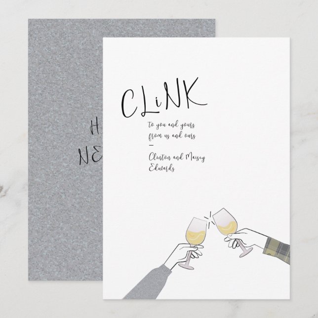 Helgdag-popup-kort - "Clink" Vin Glass Cheers (Fram/baksida)