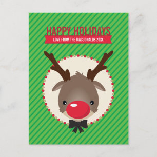 HELGDAG POSTCARD: Red nosed rener rudolf Helg Vykort