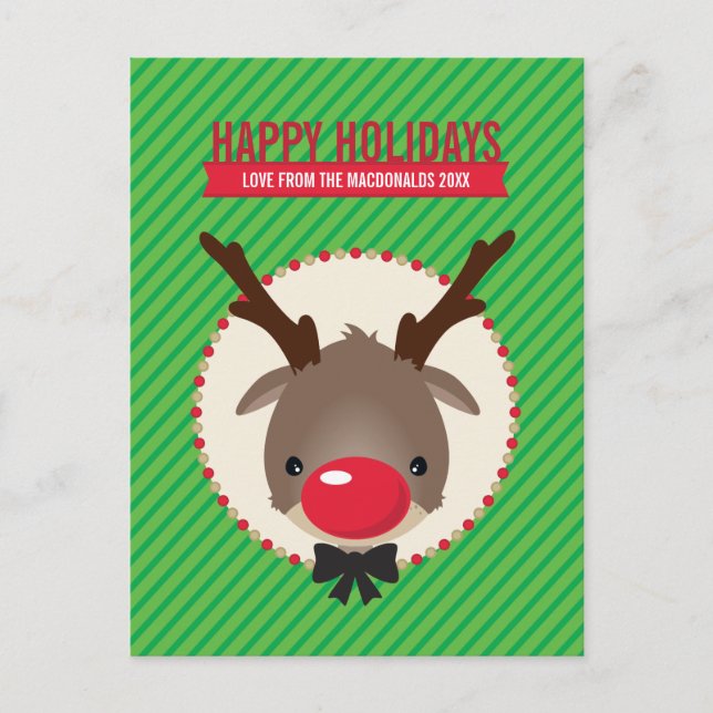 HELGDAG POSTCARD: Red nosed rener rudolf Helg Vykort (Framsida)