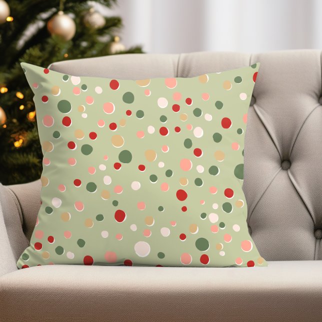 Helgdag Preppy Polka Dot-jul-Roligt Kudde (fun polka dot christmas colors pillow for holiday decor in family or living room)