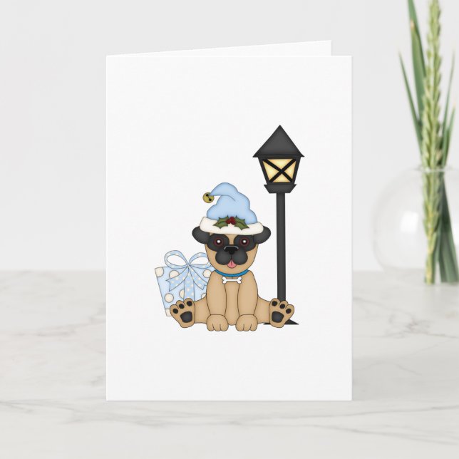 Helgdag Pug med föreliggande (blått) Helgkort (Framsida)