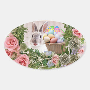Helgdag Rabbit Ovalt Klistermärke