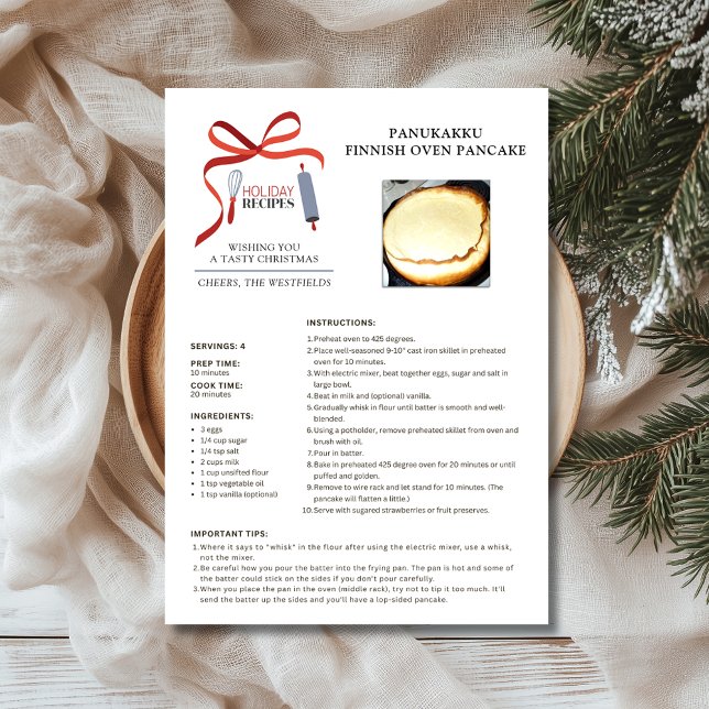 Helgdag Recipe finska Oven Pancake-julkort Julkort (Holiday Recipes Panukakku Finnish Oven Pancake Christmas Card 5x7)