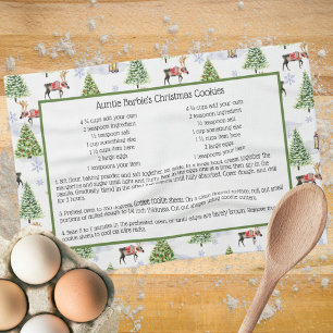 Helgdag Recipe Watercolor Reindeer Julgran Kökshandduk