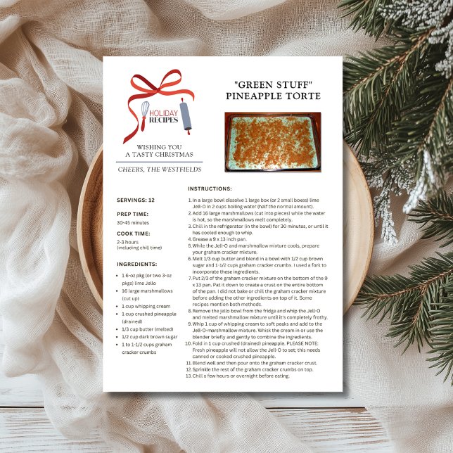 Helgdag Recipes Grönt Saker julkort (Holiday Recipes Green Stuff Pineapple Torte Christmas Card 5x7)