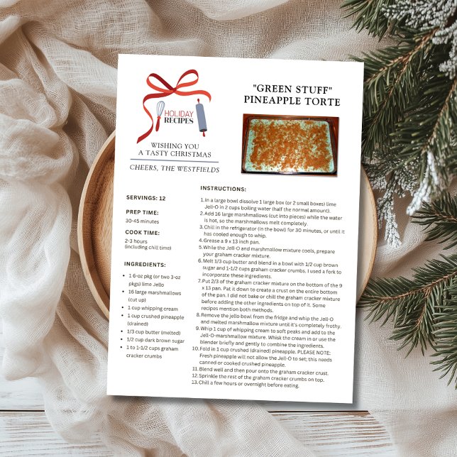 Helgdag Recipes Grönt Saker julkort (Holiday Recipes Green Stuff Pineapple Torte Christmas Card)