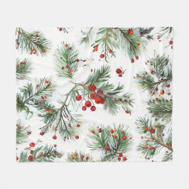 Helgdag Red Berries & Gräs botaniska design Fleecefilt
