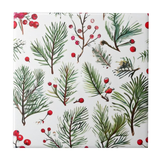 Helgdag Red Berries & Gräs Woodland Design Kakelplatta (Framsidan)