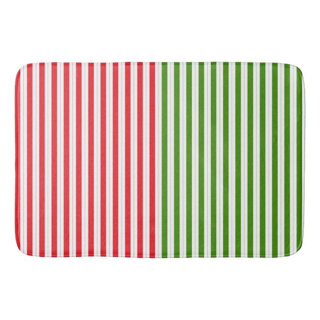Helgdag Red & Elf Grönt Candy Rand Stripe Badrumsmatta (Framsidan)