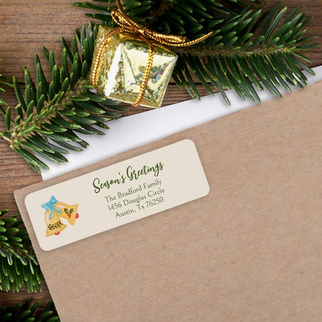 Helgdag Red Grönt Guld Minimal vid jul-Klockor Returadress Etikett (Skapare uppladdad)