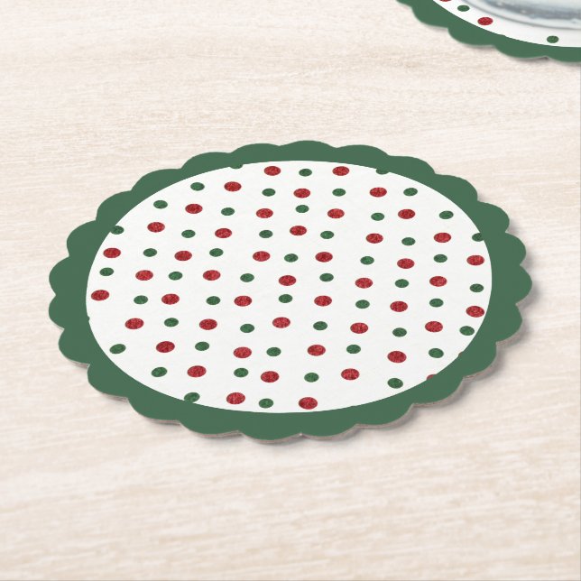 Helgdag Red Grönt Retro Dots Mönster Underlägg Papper (Vinklad)