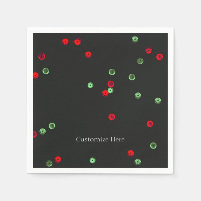 Helgdag Red & Grönt Sequins jul Party Pappersservett (Framsidan)