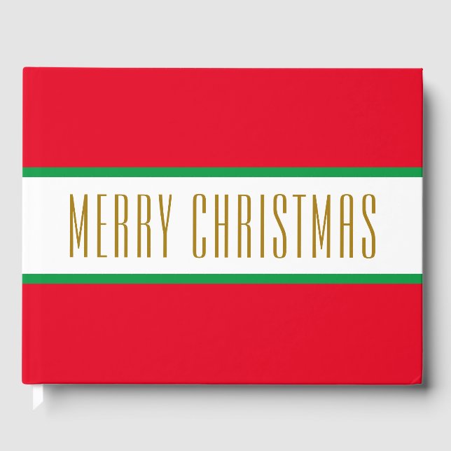 Helgdag Red Grönt White Rand GOD JUL Gästböcker (Framsida)