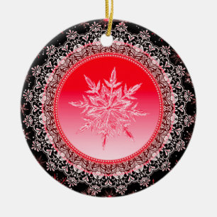 Helgdag Red Ice Crystal Snowflake Julgransprydnad Keramik