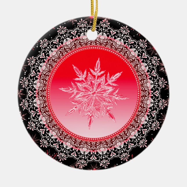 Helgdag Red Ice Crystal Snowflake Julgransprydnad Keramik (Framsidan)