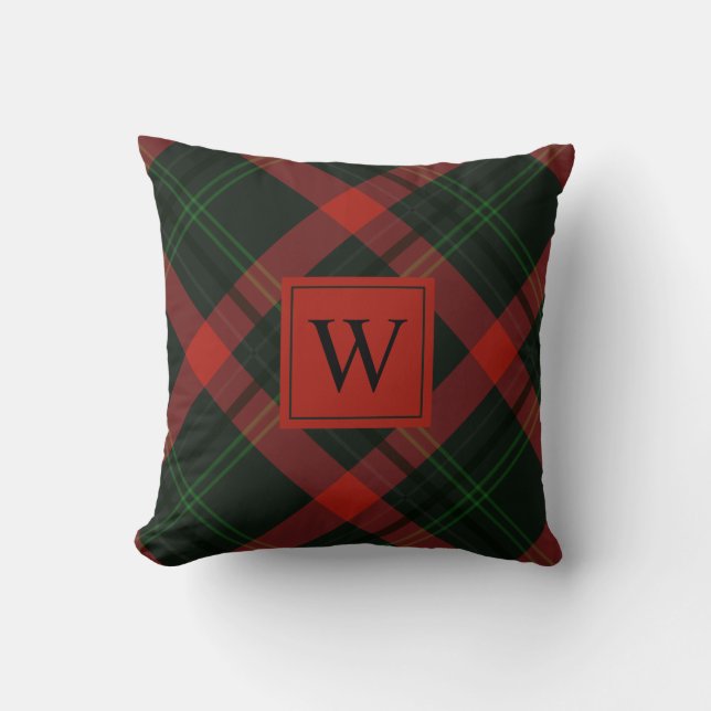 Helgdag Red och Grönt Tartan Play med Monogram Kudde (Framsida)