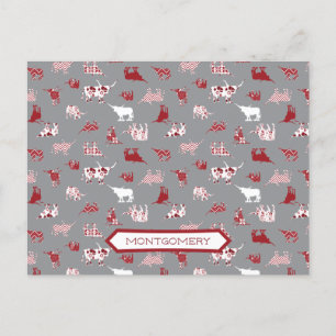 Helgdag Red Patterned Longhorns Mönster Vykort
