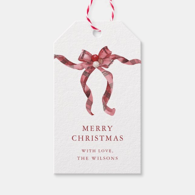 Helgdag Red Play Bow Ribbon Juletiketter Presentetikett (Framsidan)