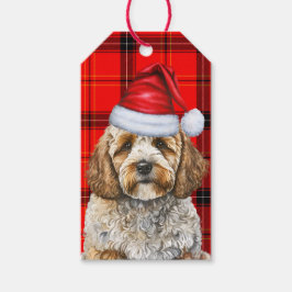 Helgdag Red Play Cockapoo Santa Hund jul Presentetikett