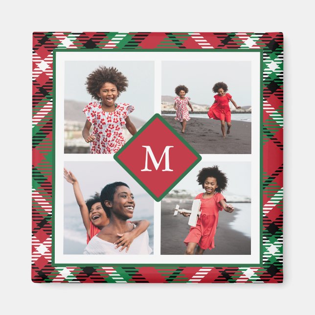 Helgdag Red Play Photo Collage och Monogram Magnet (Framsidan)