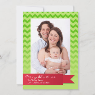 Helgdag Red ribbon grönt chevron zigzag-fotokort Julkort