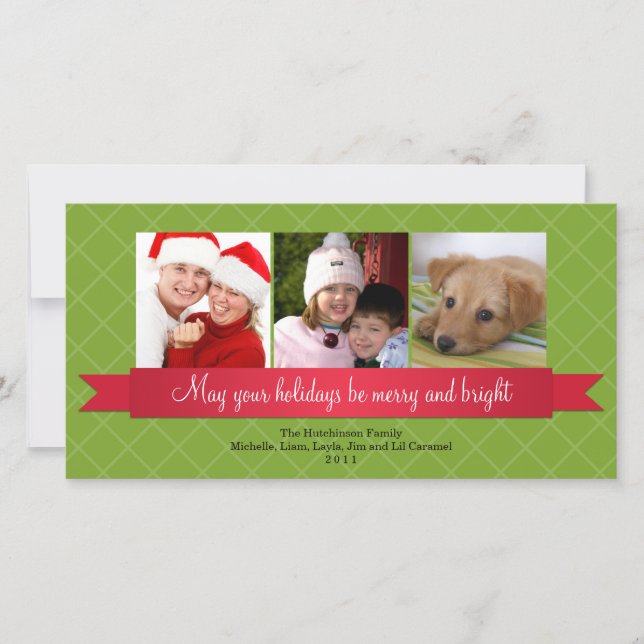 Helgdag Red satin grönt lattice hälsning Julkort (Framsida)