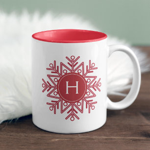 Helgdag Red Snowflake Monogram Två-Tonad Mugg