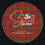 Helgdag Red Tartan jul Play Runt Klistermärke<br><div class="desc">Visa kärlek i julhelg med den här röda jultomtedekalen. Perfekt presentfigursättning för hela din helgdag ge.</div>