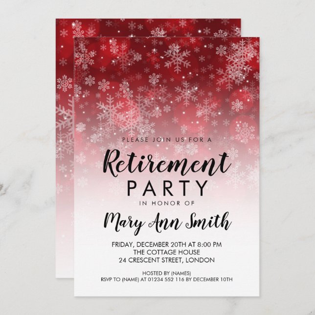 Helgdag Red vid Vinter Pension Party Inbjudningar (Fram/baksida)