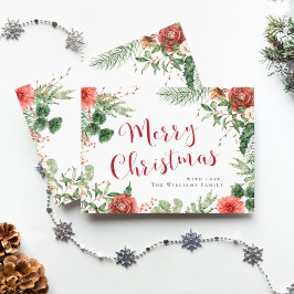 Helgdag Red Watercolor Blommigt God jul Card
