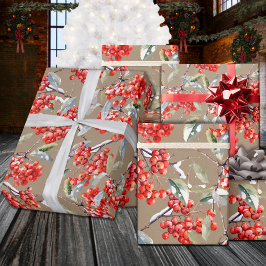 Helgdag Red Winterberry Holly Rustic Kraft Presentpapper