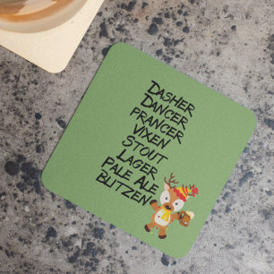 Helgdag Reindeer Beer Drinks Funny jul Underlägg Papper Kvadrat